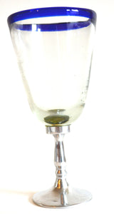 Hand blown wine glass with pewter base