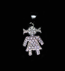 Silver made doll pendant with Swarovski, chain included