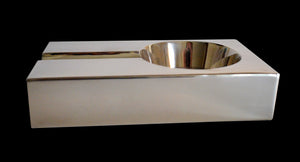 Silver made cigar ashtray with a rectangular box shape and an even finish.