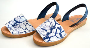 Big and small sisters blue and white butterfly print sandals