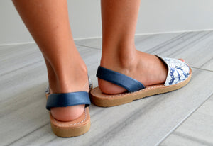 Big and small sisters blue and white butterfly print sandals